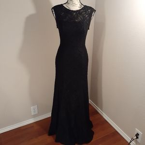 BCBG Black Stretchy Floral Lace Formal Dress